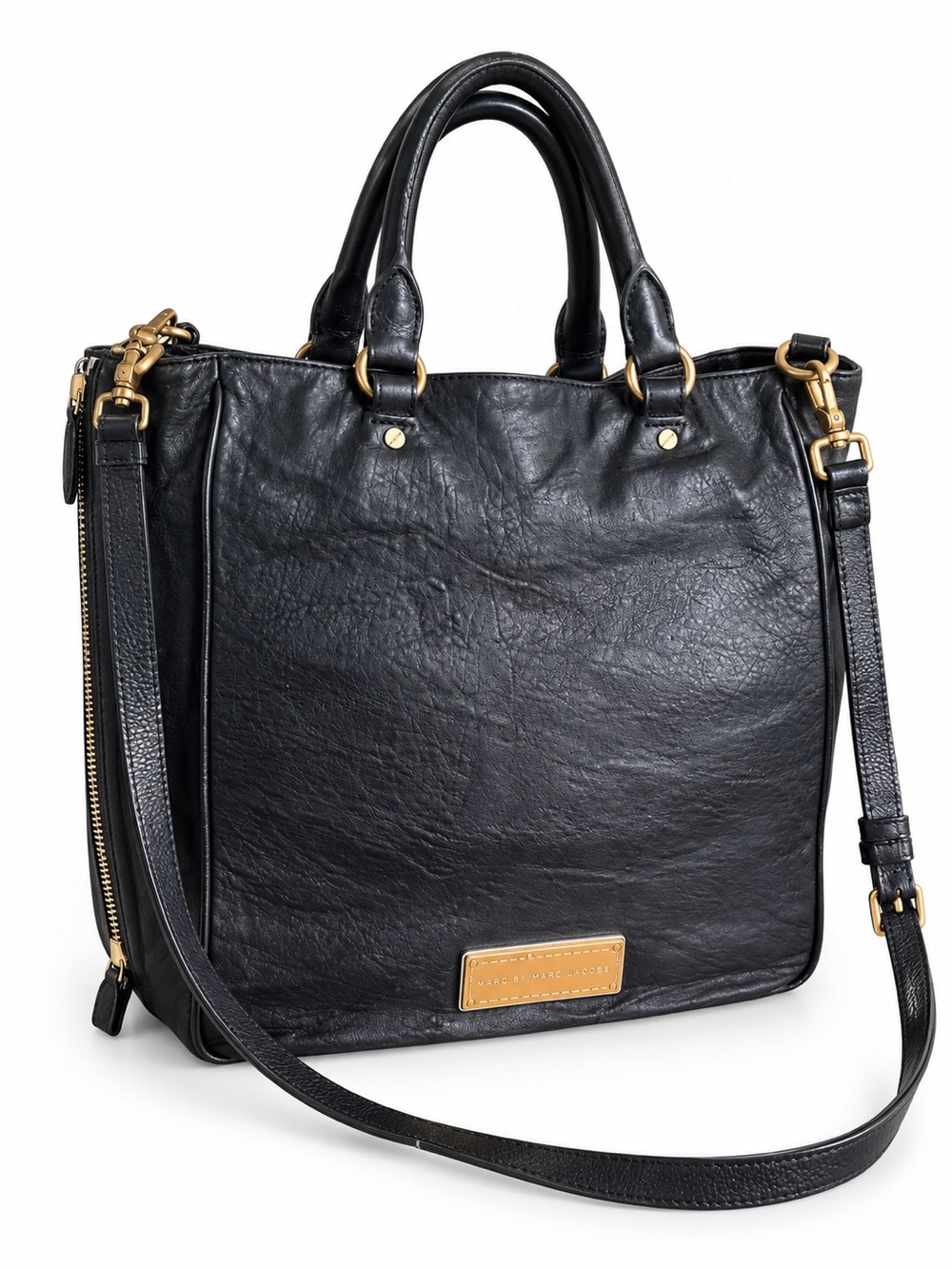 Marc by Marc Jacobs Washed Up Black Leather Tote Crossbody Bag